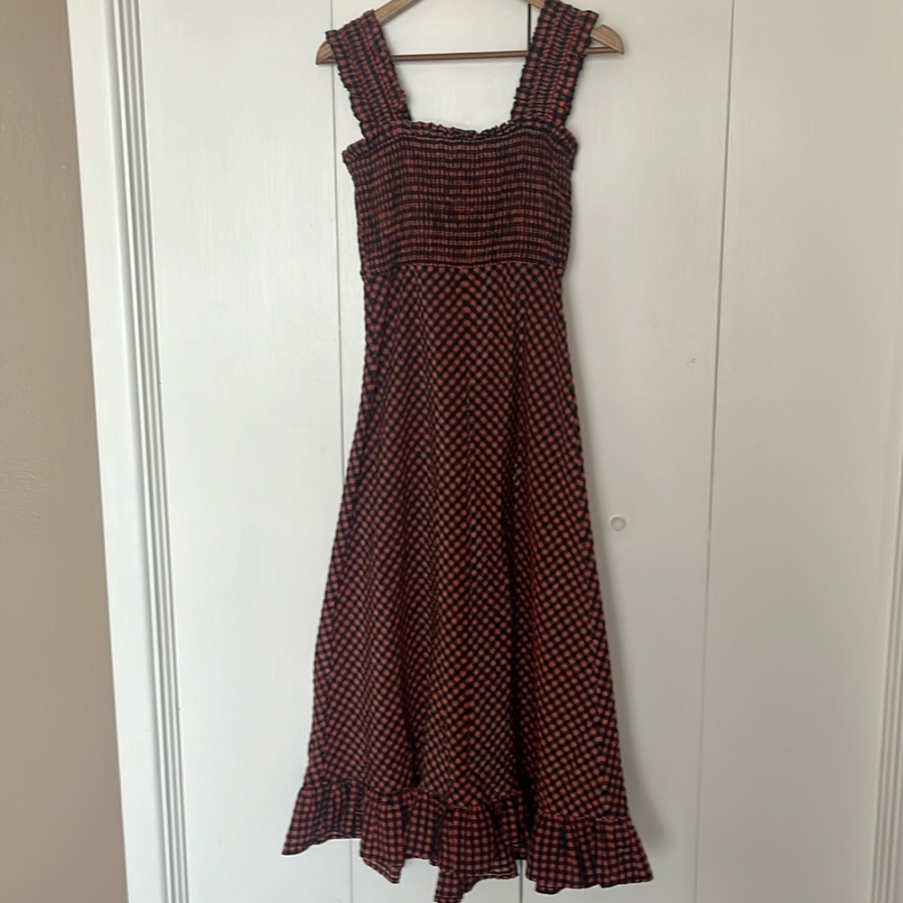Ganni plaid dress | orange + black | size 6 (36)